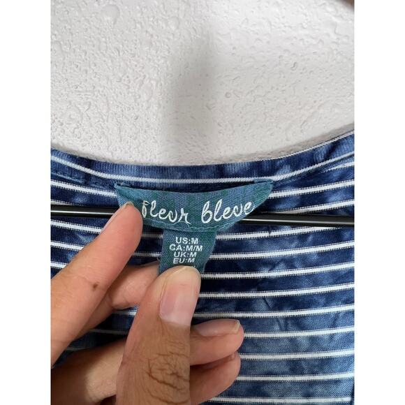 Fleur Bleue Blue Tie Dye Striped Maxi Dress Medium Side Slit Sleeveless - Picture 2 of 7